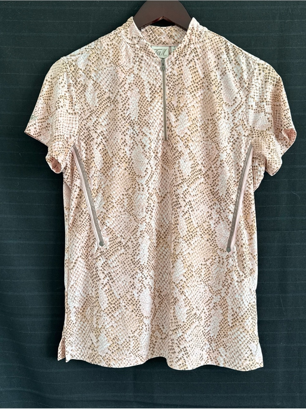 TAIL pink brown snakeskin pattern performance short sleeve shirt S Golf Tennis